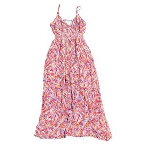Gilner Farrar Women's Small Pink Abstract Smocked Waist Sleeveless Maxi Dress